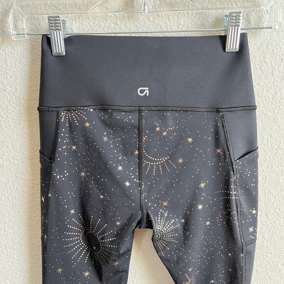 Gap Fit High Rise Black Star Galaxy Print Leggings Women's XS Petite Pockets - Picture 4 of 7